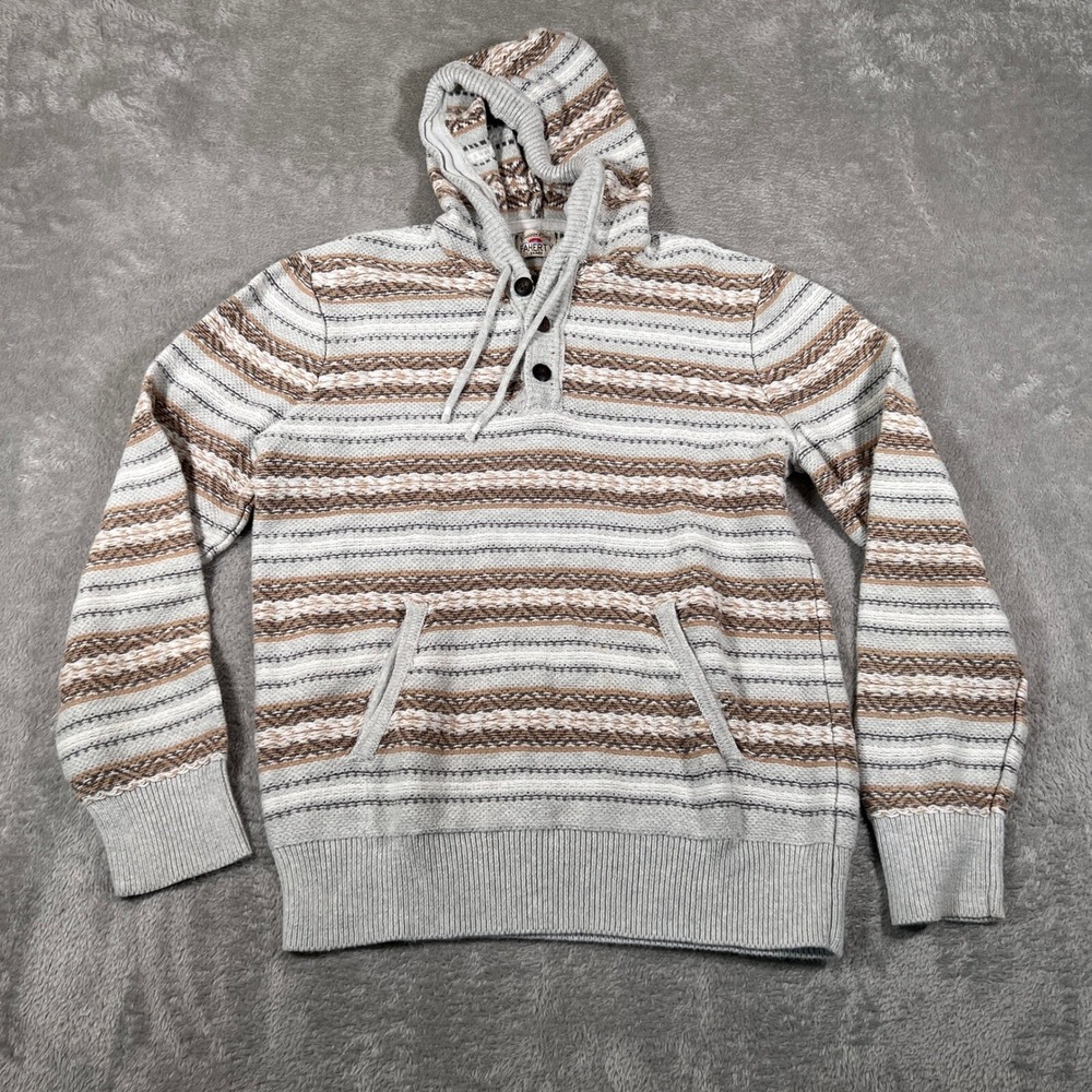Faherty Sweater Hoodie Womens Small White Striped Knit Pullover Aztec Poncho